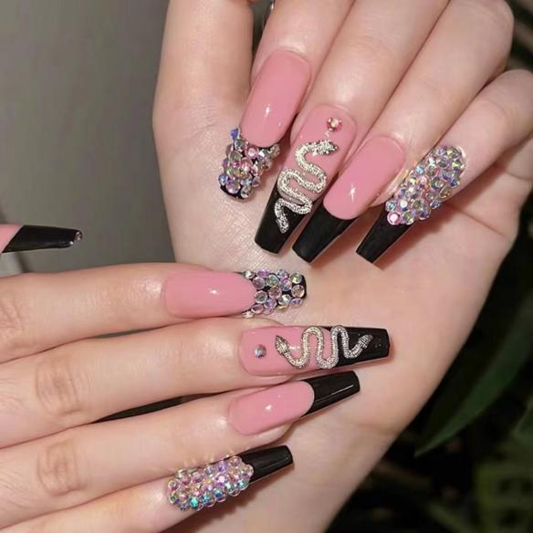 24 Pieces pink rhinestone drag nail