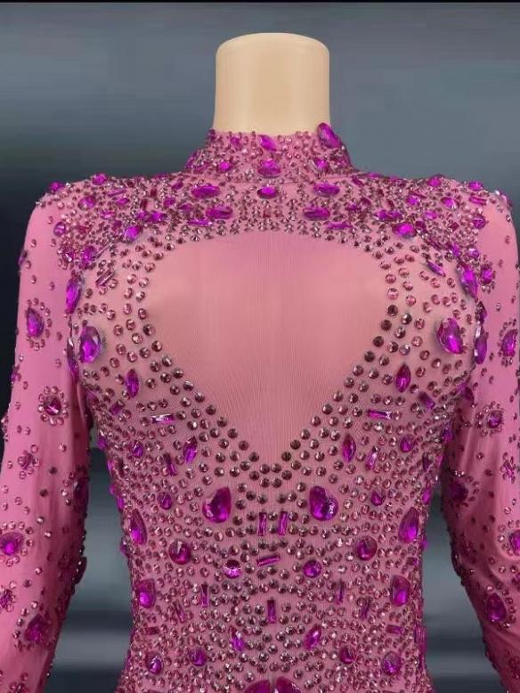 Red & Pink Rhinestone Long Dress