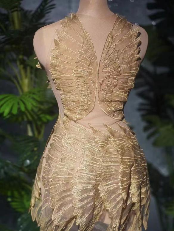 Golden Feather Pattern & Rhinestone Dress