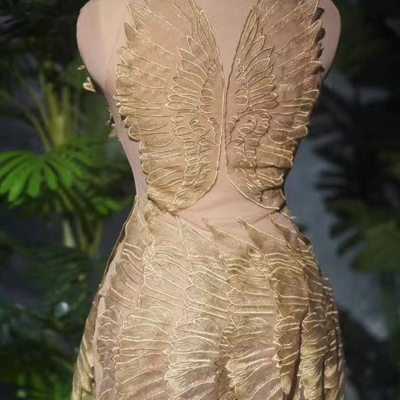 Golden Feather Pattern & Rhinestone Dress