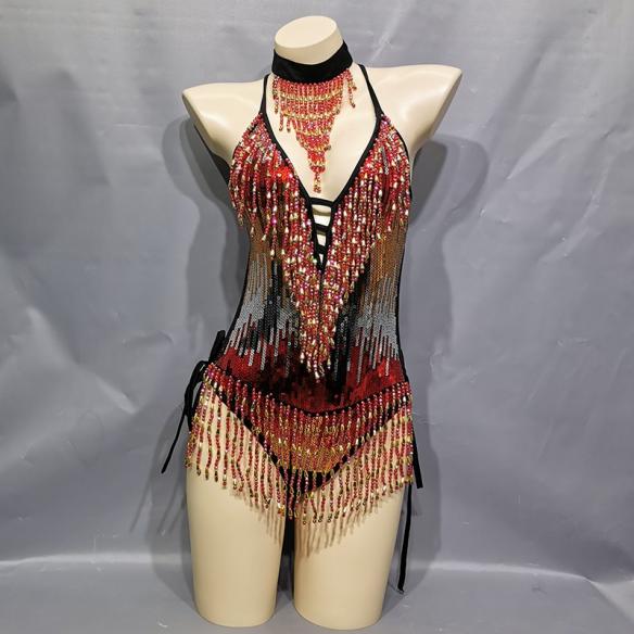 Red & Green Sequin Leotard (include necklace)