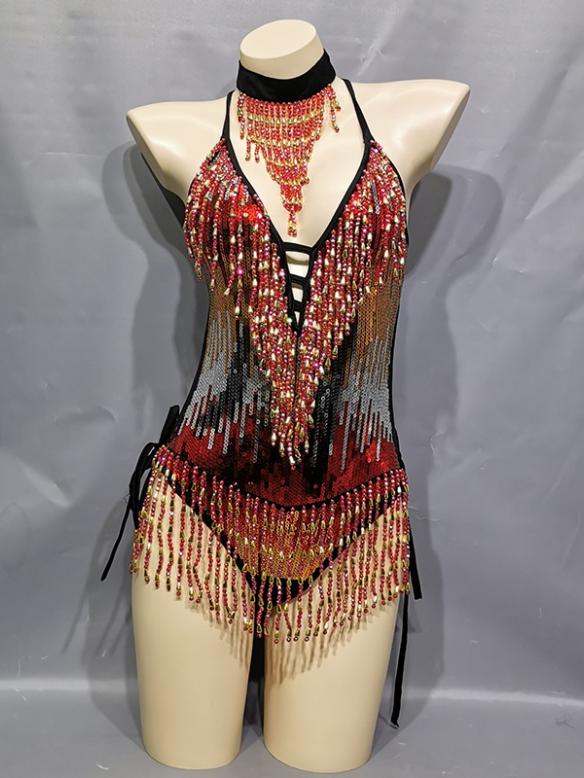 Red & Green Sequin Leotard (include necklace)