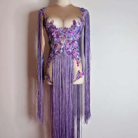 Purple sequin fringle leotard