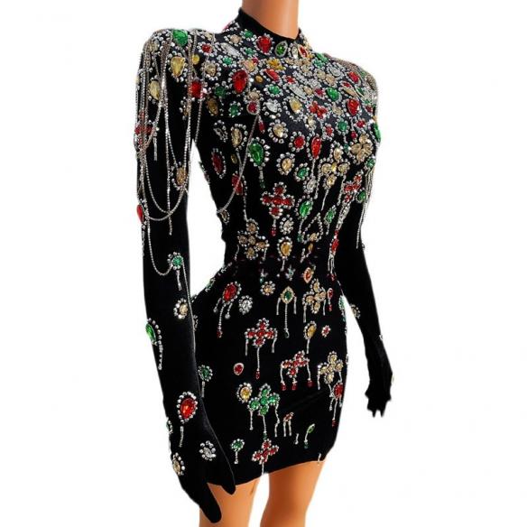 Skittles Stage Print Skinny Diamond Colorful Drag Dress