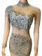 Black & nude color rhinestone mesh dress