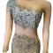 Black & nude color rhinestone mesh dress