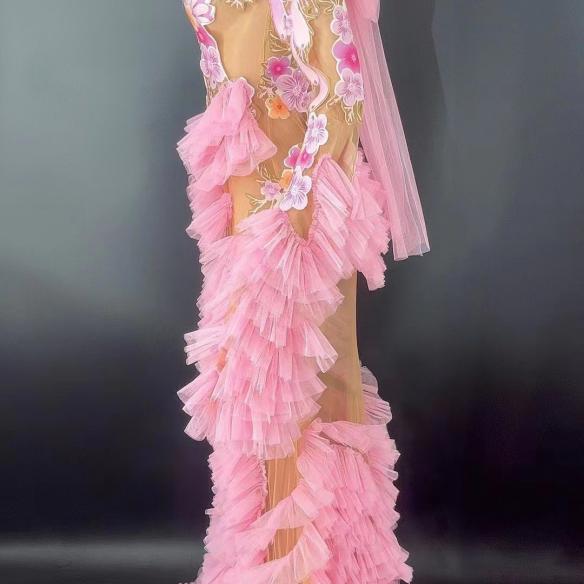 Pink flower mesh dress