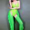 Black/ Fluorescent Green Ruffle Two Pieces Bodysuit