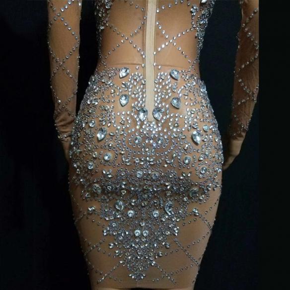 Skincolor Sparkly Rhinestone Dress