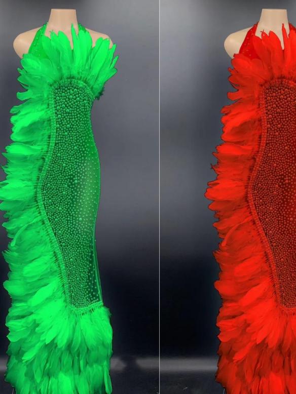 8 Colors Feather Bead Dress
