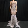Silver Rhinestones Off Shoulder Gown