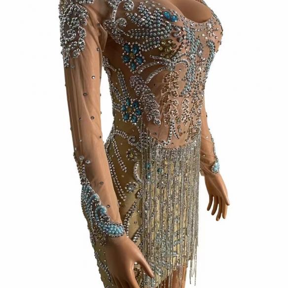 Rhinestone bead chain dress