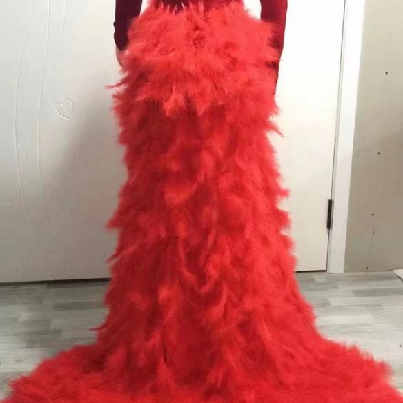 Custom red feahther gowns