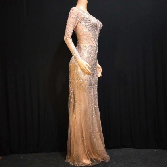 Skincolor Rhinestone and Sequin Dress