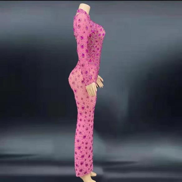 Red & Pink Rhinestone Long Dress