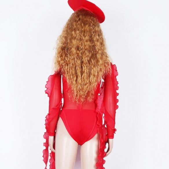 Red Ruffle Drag Queen Cabaret Showgirl 