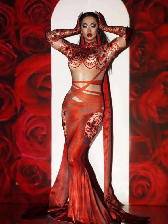 Red Flower Print Dress