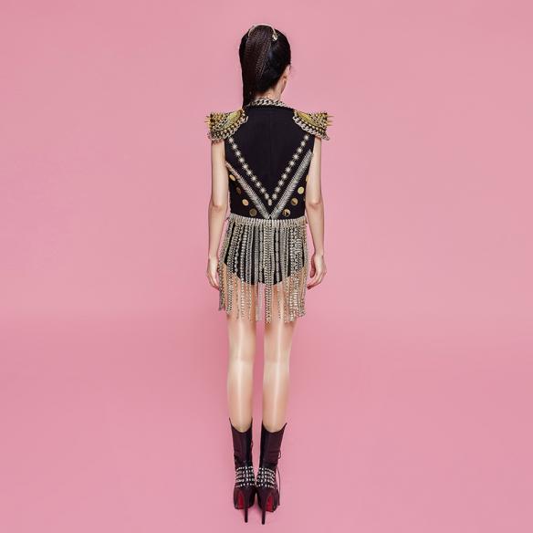 Black Crystallized Sequin Fringe Suit