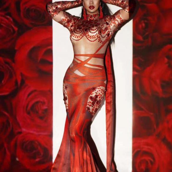 Red Flower Print Dress