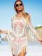 White Crochet Cover Up With Fringe Trim