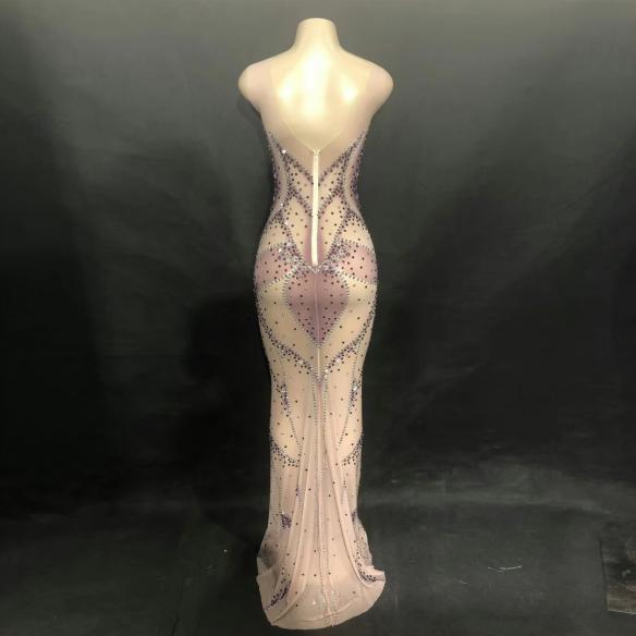 Purple Rhinestone Sleeveless Dress