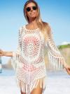 White Crochet Cover Up With Fringe Trim