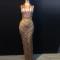 Skincolor Gold Rhinestone Tassel Sleeveless Dress