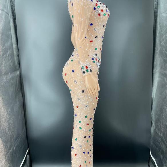 Black & White Long Rhinestone Dress