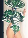 Green Leave Print Leotard (include hat)