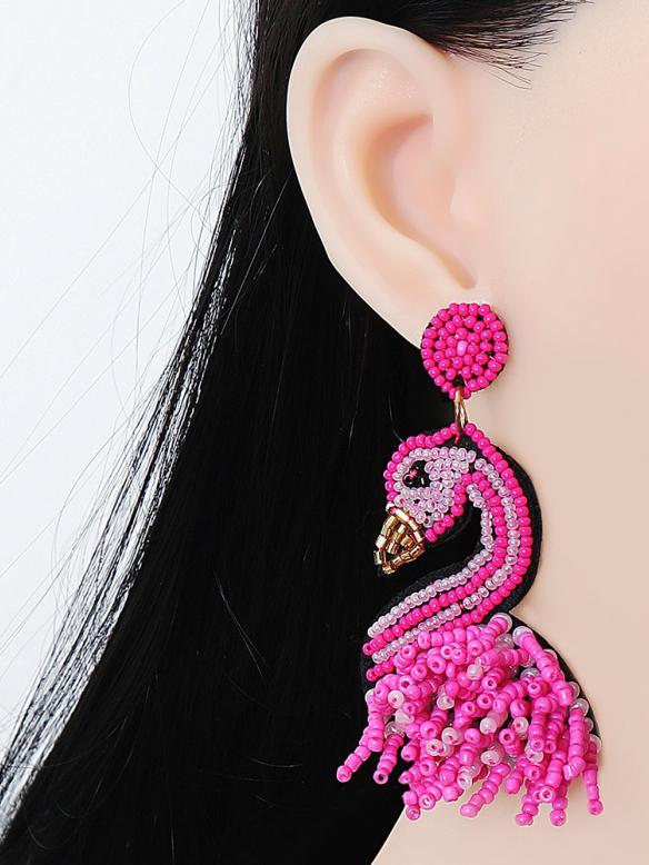 Pink Flamingo Handmade Beaded Stud Earrings