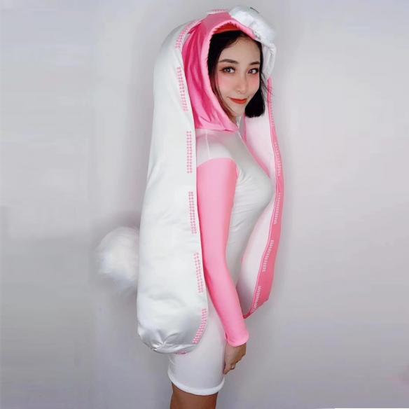 Half White and Half Pink Rabbit Hooded Bodysuit