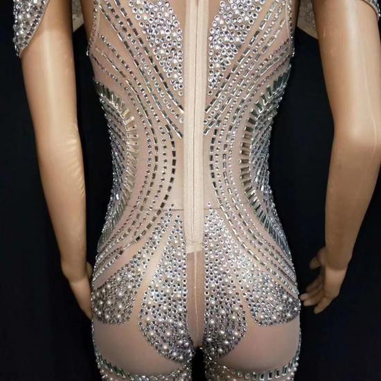 Silver Rhinestone Sequin Bodysuit Costumes Raywigs