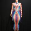 Multicolor Fringe Rhinestones Dress