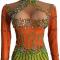 Orange & Green Rhinestone Dress