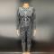 Black Silver Rhinestone Stripe Bodysuit