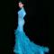 Blue Rhinestones Feather Maxi Dress