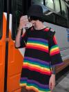 LGBT Pride Rainbow Striped Loose T-Shirt (Black Or White)