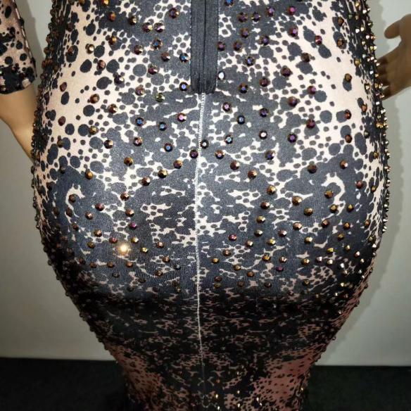 Black Rhinestone Feather Trailing Dress