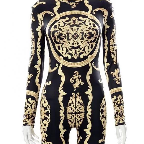 Black with golden pattern bodysuit