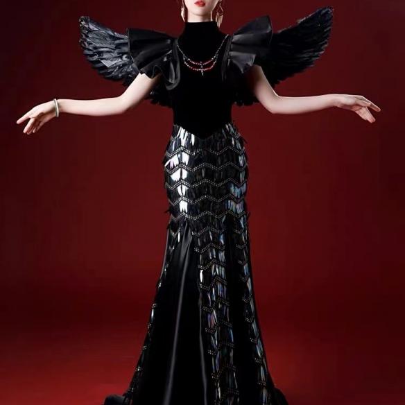Custom Black Gown With Wings