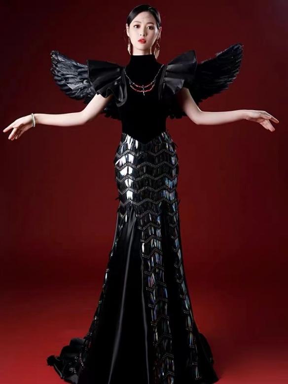 Custom Black Gown With Wings