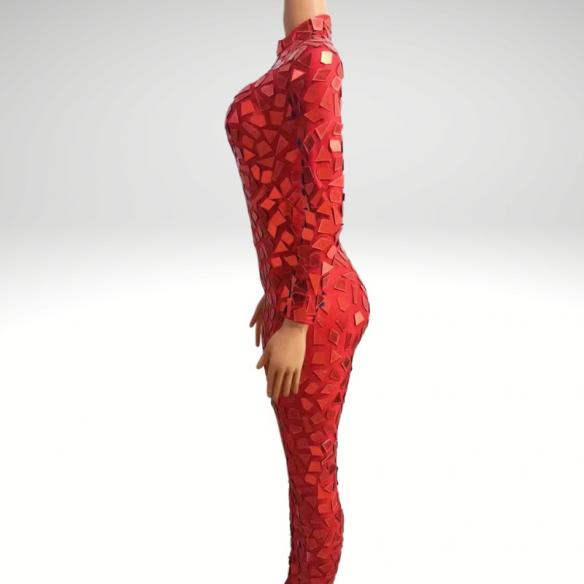 Red & Silver Mirror Like Bodysuit