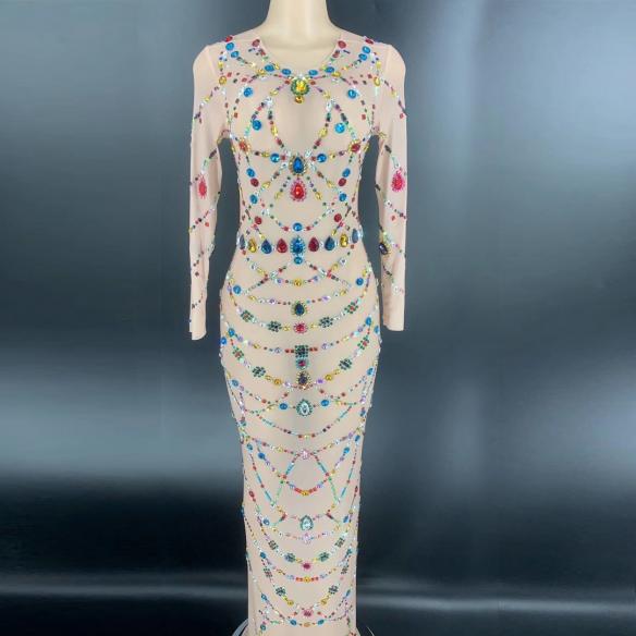 Colorful Rhinestones Stretchy Dress