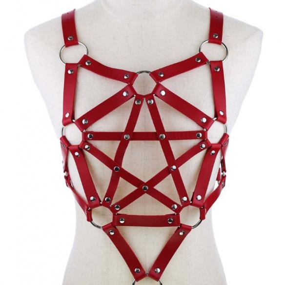 Red Harness Punk Adjustable Garter Belt Body Caged with Metal Chain Tassel