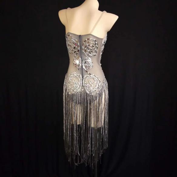 Silver Transparent Tassel Slip Dress