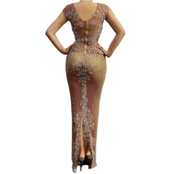 Gold Rhinestones Stretchable Dress