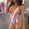 Rainbow Striped High Cut Women Swimsuit