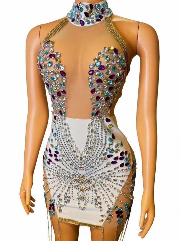 Transparent rhinestone dress