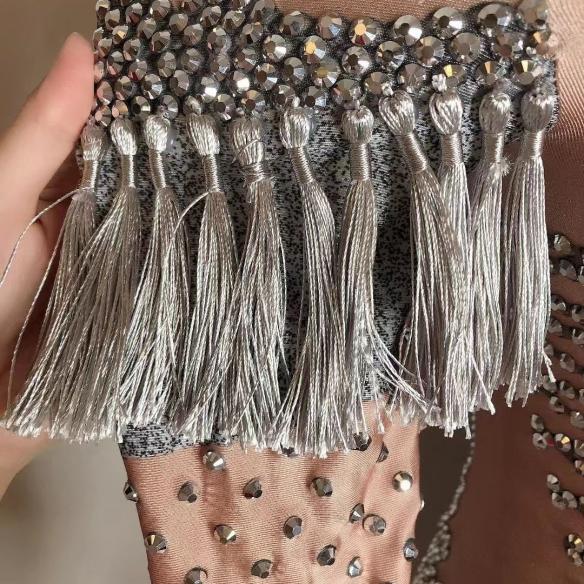 Lotus pink tassel rhinestone leotard