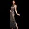 Black Tranparent Backless Grid Shiny Dress